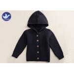 Hoody Boys Black Cardigan Sweater , Buttons Up Boys Knitted Cardigan Anti - Shrink for sale