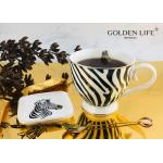 New Bone China Type Animal Zebra Design With 9.5cm Square Dish Footed Custom Coffee Mug for sale