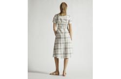 China Summer Clothing Women V Neck Midi Checked Linen Dress supplier