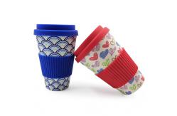 China Biodegradable 400ml Bamboo Fiber Coffee Cup With Silicone Cover supplier