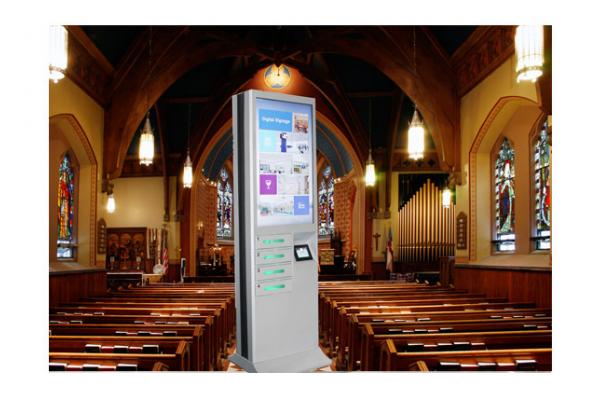 Network Multi Cell Phone Charging Stations Kiosk With Big Advertising Screen