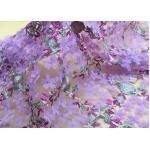 3D Flower Embroidered Stretch Mesh Fabric , Coloured Tulle Lace Fabric