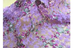 China 3D Flower Embroidered Stretch Mesh Fabric , Coloured Tulle Lace Fabric supplier