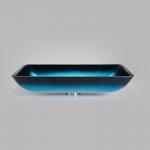 Gradient Blue Tempered Bath Wash Basins Glass Bowl Rectangular Table Top Solid for sale