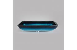 China Gradient Blue Tempered Bath Wash Basins Glass Bowl Rectangular Table Top Solid supplier
