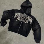 Embroidery Patch Logo Streetwear Mens Hoodies Rhinestone Hooded Sweatshirt for sale
