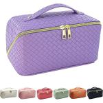Waterproof Portable Leather Makeup Organizer Bag with Dividers and Handle for sale
