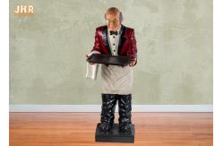 China 145cm Height Antique Polyresin Statue Figurine Resin Butler Holding A Plastic Tray supplier