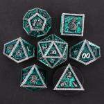Green DND Dragon and Dungeon Metal Dice Set Customized Personalized Rune Dice Set