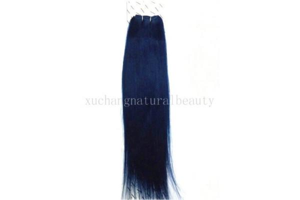 Customized Chinese Blue Non Remy Human Hair Extensions Long Straight