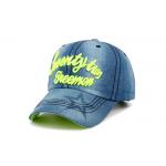 6 Panel Denim Baseball Cap Lemon Color 3D Embroidery Logo Fashion Style For Adult for sale
