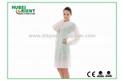 China Knitted Collar Protective Disposable Lab Coats Small Splash Proof With Snaps Closure supplier