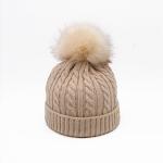 Beanie Hats Fur Pom for Women Winter Fashion Knitted Hat Female Twist Pattern Caps for sale