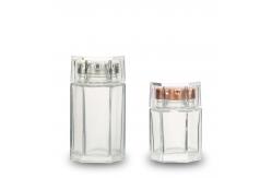 China Hexagonal Bird Nest Bottle , 60ml / 80ml / 100ml Glass Food Preserve Jars supplier