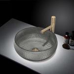 12mm Thickness Crystal Glass Vessel Basins In Dark Gray Color For Office Art Deco Round Shape for sale