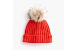 China Warm Knitted Womens Winter Hats Pom Pom , Elastic Beanie With Fur Pom Pom supplier