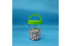 China Large Round Green Handle Caps Candy Transparent PET Plastic Food Jars supplier