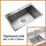 Topmount Stainless Steel Kitchen Sink 16 Gauge Single Bowl 18 Gauge 68x45 for sale