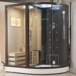 Dry Sauna Combined Wet Steam Room Wooden Sauna Cubicle With Shower Cabin for sale