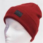Spandex Wool Crochet Knit Pom Pom Beanie With Embroidery Triangle Leather Logo for sale