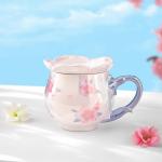 Large Capacity Textured Mug With Lid For Girls Ceramic Mug In The Shape Of Peach Pearls For Birthday Gift Mugs Cups for sale