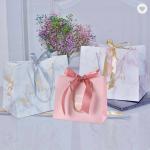 CMYK Small Wedding Ribbon Handle Gift Bags Thank You Paper Bag 300gsm for sale