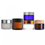 Cream Clear Frosted Glass Cosmetic Containers Jar 30g To 100g With Silver Lid for sale