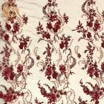 Wine Red 3D Applique Embroidery Lace Fabric African Style For Home Textile for sale