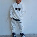 Custom Logo Puff Print Boys Clothing Set 100% Cotton Casual Kids Hoodie Jogging Suit Tracktop Stacked Sweatpants 2 Piece Baby for sale