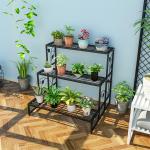 Iron Garden Plant Display Stand Shelves For Large Flower Pot Rack Display 3 Store Black for sale