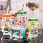 16Oz 8 Oz Wide Mouth Mason Jars Pint Straw Glass Bottle Crackproof for sale