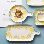 Custom Printing Ceramic Plate Set , Pizza Ceramic Bake Pan With Double Handle OEM