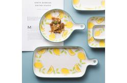 China Custom Printing Ceramic Plate Set , Pizza Ceramic Bake Pan With Double Handle OEM supplier