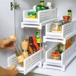 2 Tier Plastic Pull Out Shelves Plastic Organizer Shelf For Kitchen for sale