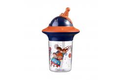 China Cartoon Motif Reusable Plastic Straw Cup for Cold Drinks Orange 450ml supplier