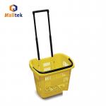 Convenience Store Plastic Rolling Basket With Two Wheels And Design Telescopic Handle In Aluminium for sale