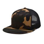 Polyester Mesh Camo Cotton Fabric Trucker Cap 5 Panel Flat Brim Outdoor Cap Customize Logo for sale