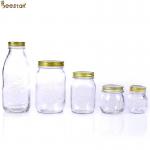 Carved Flower Honey Glass Jar And Spoon Transparent Honey Container for sale