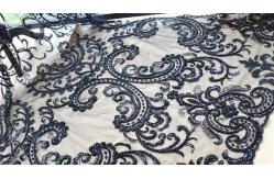 China Black Heavy Beaded Mesh Fabric By The Yard , Embroidered Net Fabric With Beads supplier