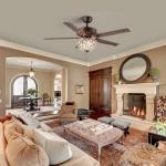 Decorative Hotel 4100K 3600LM Chandelier Crystal Ceiling Fan Light 5 Iron Blades for sale
