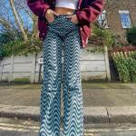 Summer Wave Pattern Ladies Casual Pants High Waisted Casual Trousers for sale