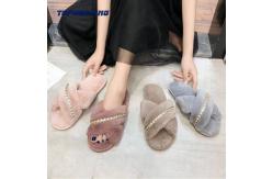 China Thickness 1.5 - 3.5cm Warm Luxury Fur Slippers For Women supplier