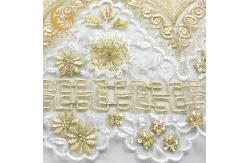 China Free Sample Gold Sequin Lace Fabric Beautiful Embroidered Eco Friendly supplier
