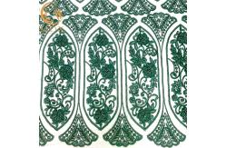 China Customized Emerald Green Embroidery Lace Fabric Beaded Sequined Decoration supplier
