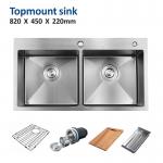 Topmount Stainless Steel Kitchen Sink Handmade Double Bowl 16 Gauge 82x45 for sale
