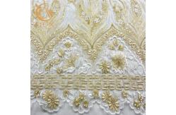 China Free Sample Gold Sequin Lace Fabric Beautiful Embroidered Eco Friendly supplier