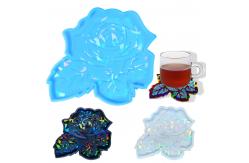 China MHC 3d Unique Resin Coasters Rose Flower Coasters Gold Holographic Silicone Resin Molds supplier