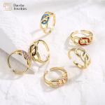 Women Men Jewelry Gold Plated Colorful Enamel Rings , Adjustable Cuban Link Rings for sale