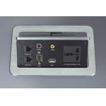 Aluminum Brushed Pop Up Desktop Socket with USB / AV charger for worktop for sale