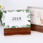 Wood Board Desk Wall Calendar 255 X 238mm 13 Sheets Round Wire Hole Binding for sale